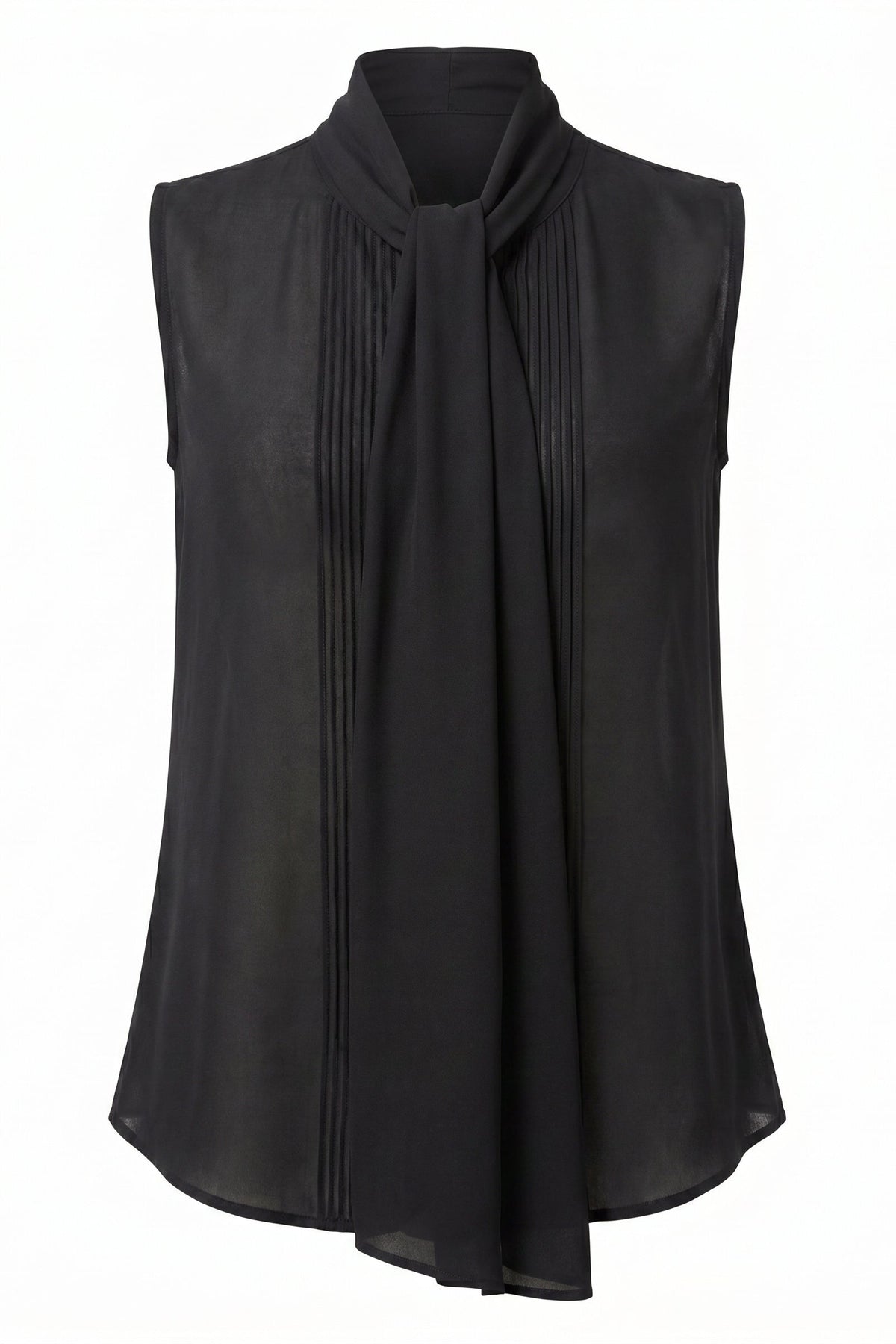 Camicia senza maniche con sciarpa in seta di eucalipto — Nero