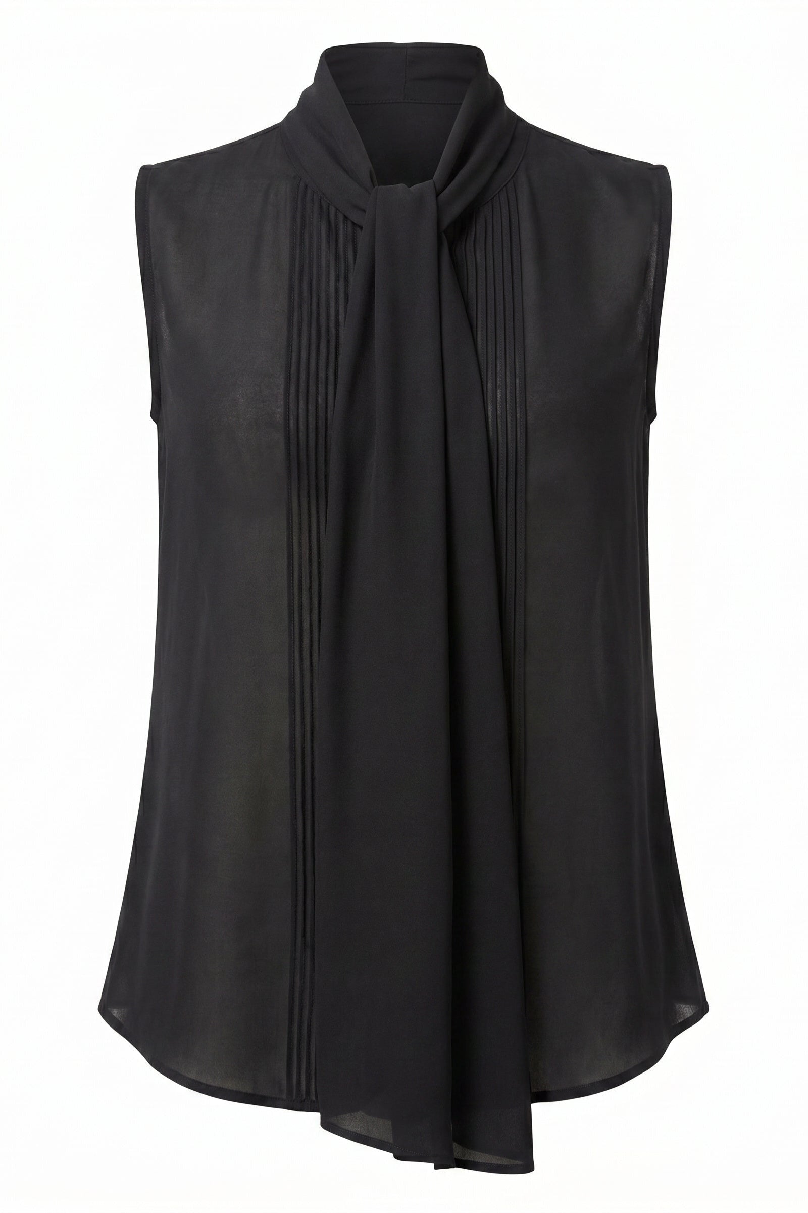 Camicia senza maniche con sciarpa in seta di eucalipto — Nero