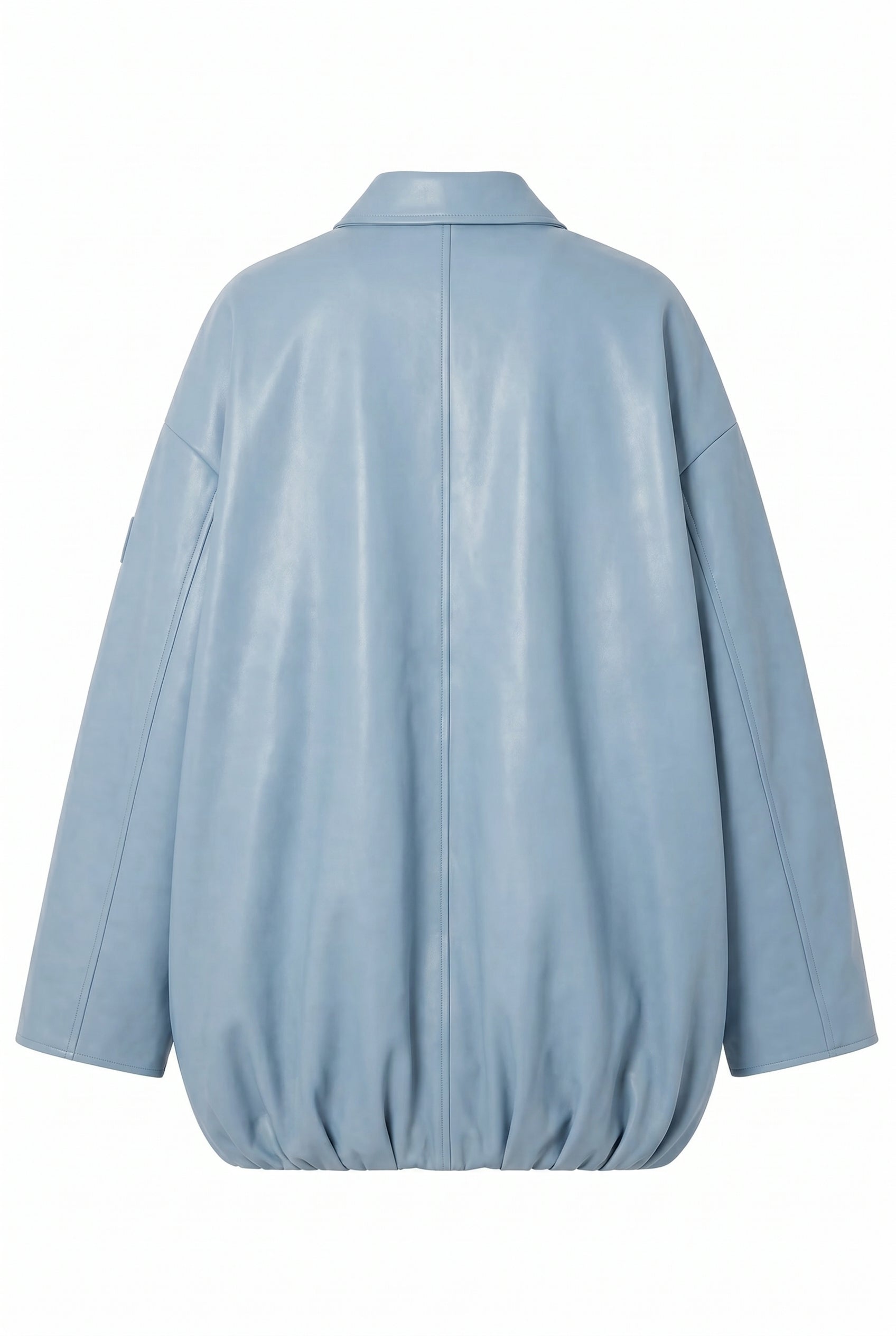 Bomber in pelle oversize color oliva — Azzurro ghiaccio