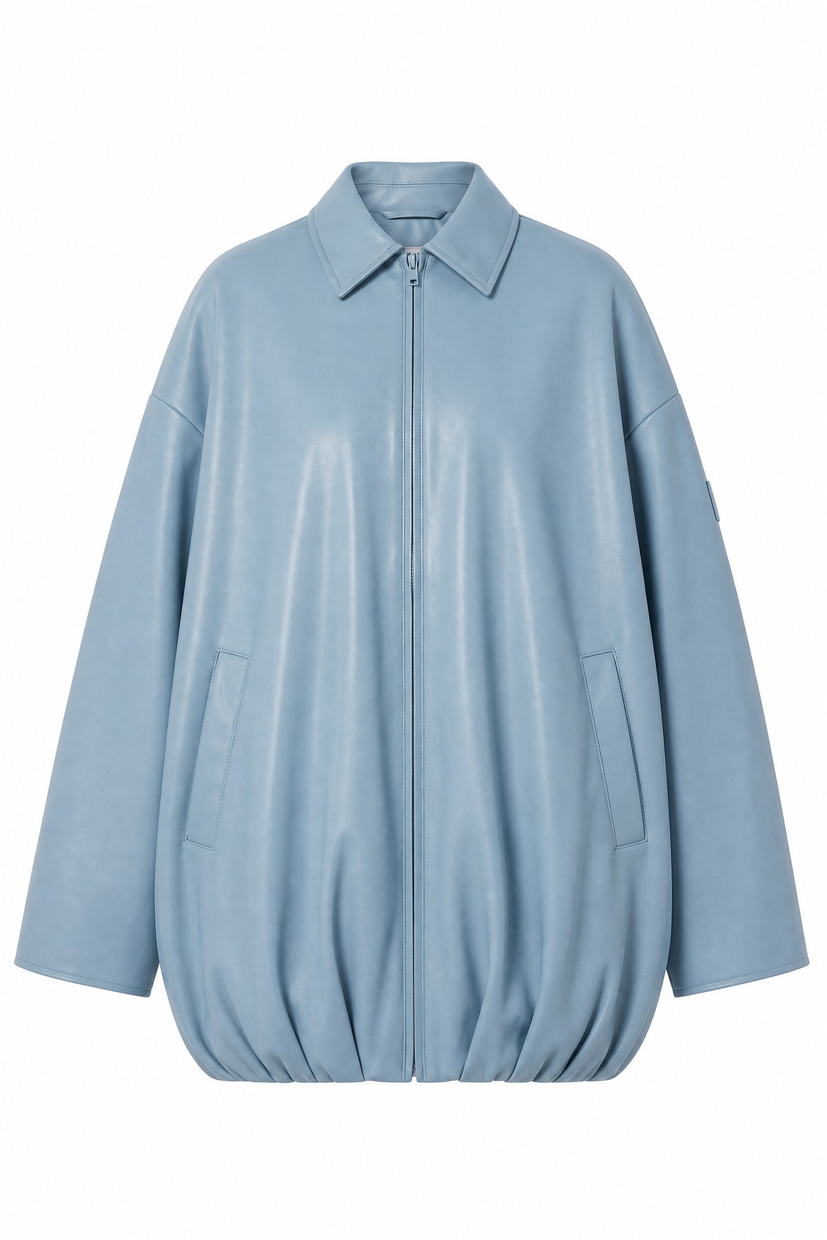 Bomber in pelle oversize color oliva — Azzurro ghiaccio