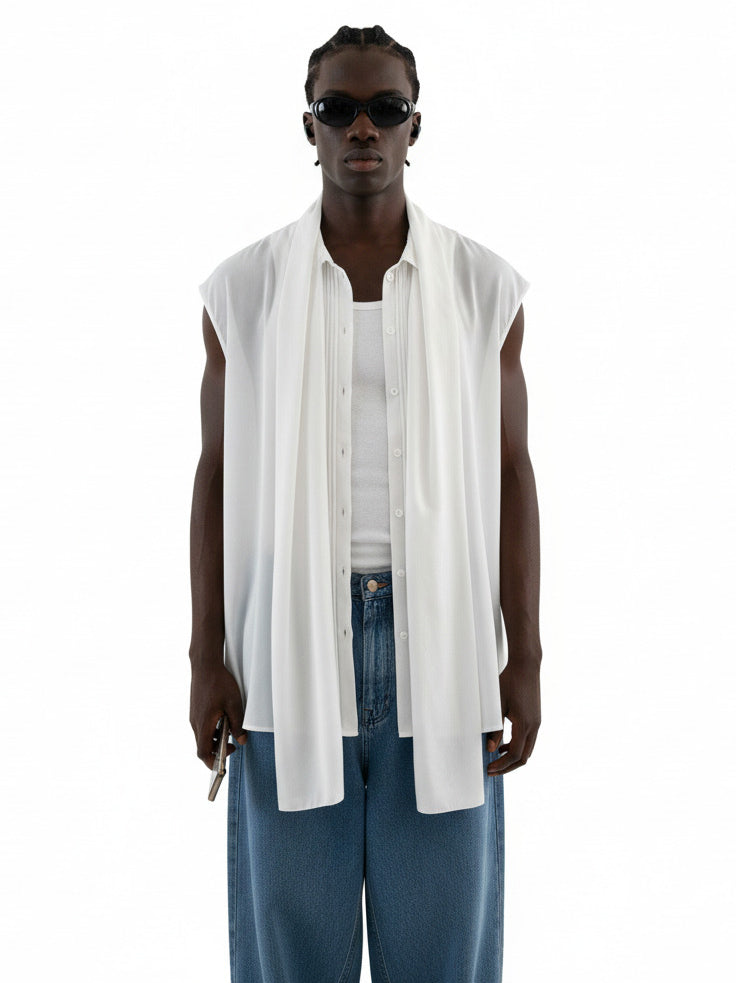 Camicia smanicata con sciarpa in eucalipto